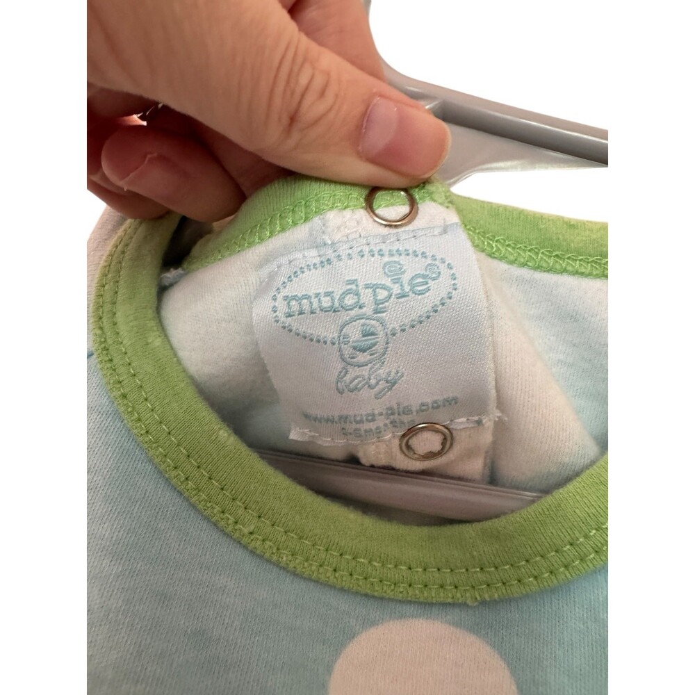 Y2K Mudpie Baby Lion Romper Sleeper Blue and White polkadot Lion Size 0-3 - Picture 4 of 6